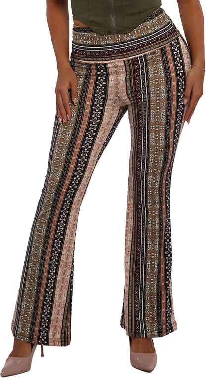 Womens Flare Palazzo Pants Casual Boho Bell Bottoms Wide Leg Buttery Soft Bottoms