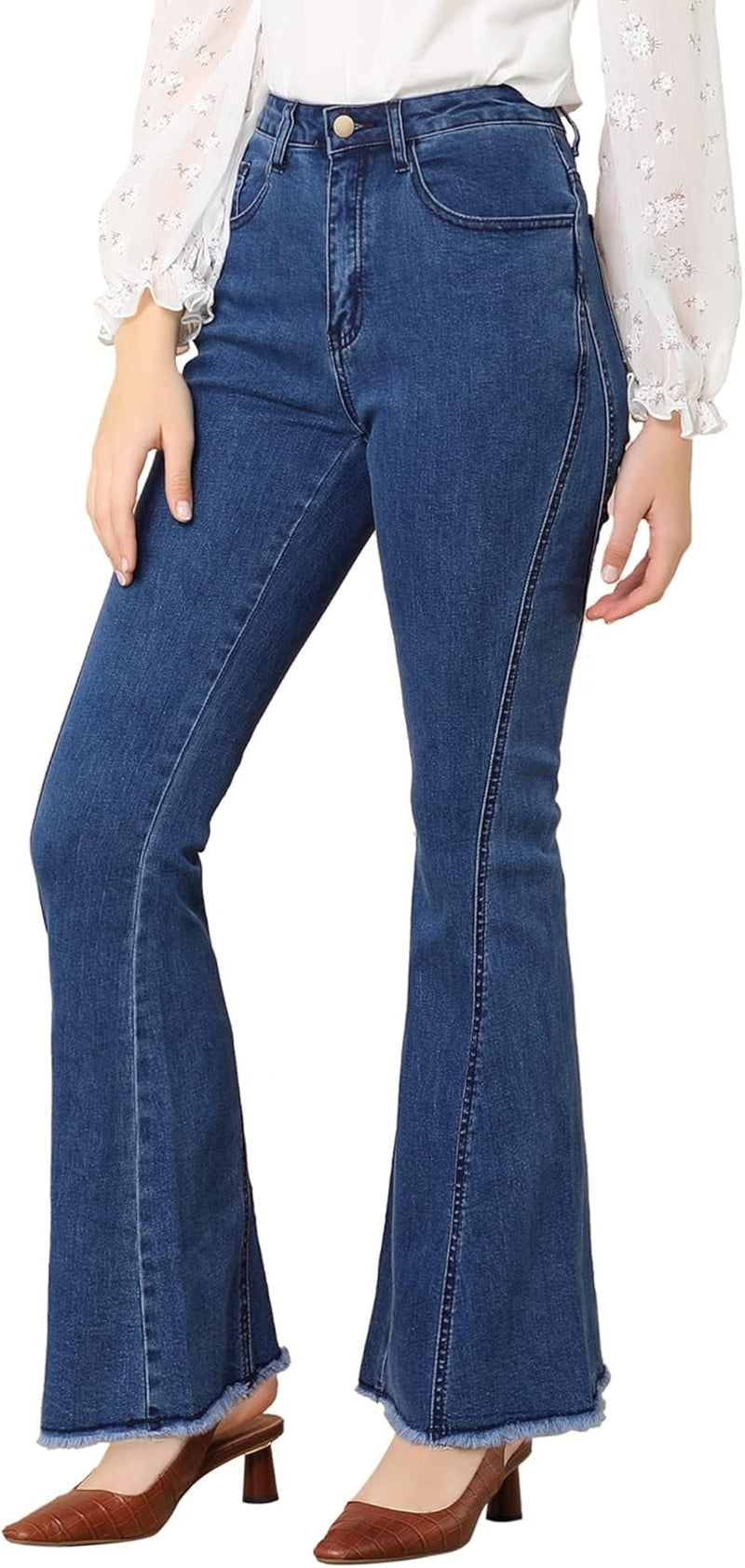 Women'S 70S Vintage Flare Jeans High Waist Stretch Denim Bell Bottoms Jeans