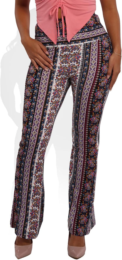 Womens Flare Palazzo Pants Casual Boho Bell Bottoms Wide Leg Buttery Soft Bottoms