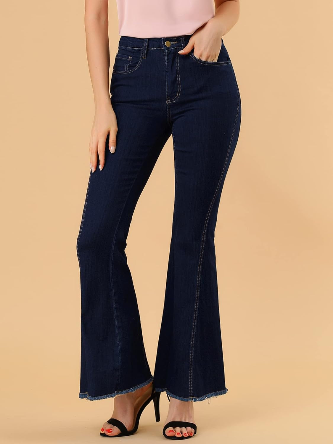 Women'S 70S Vintage Flare Jeans High Waist Stretch Denim Bell Bottoms Jeans