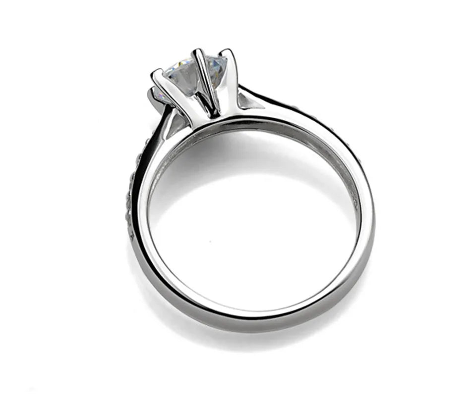 Luxury 925 Sterling Silver Six-Claw Ring - Elegant imitation Diamond Jewelry for Women 