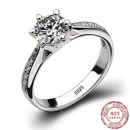 Luxury 925 Sterling Silver Six-Claw Ring - Elegant imitation Diamond Jewelry for Women 