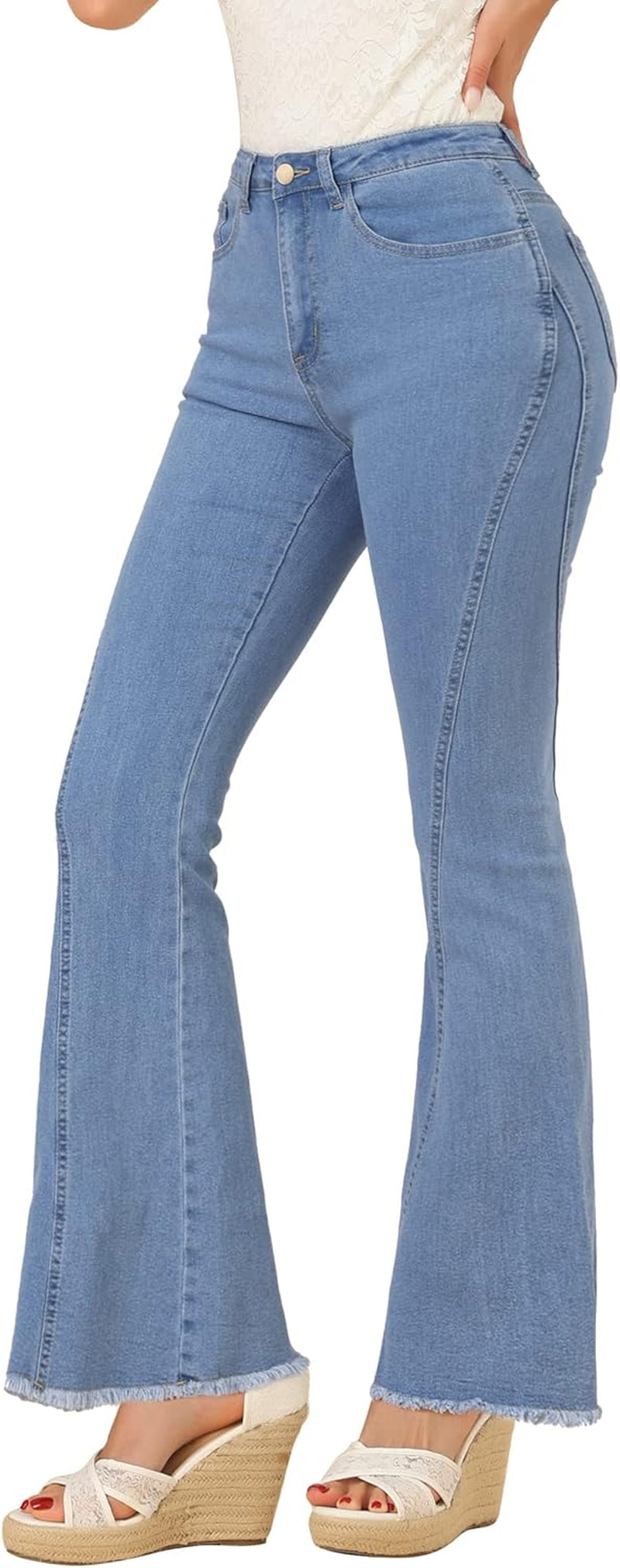 Women'S 70S Vintage Flare Jeans High Waist Stretch Denim Bell Bottoms Jeans