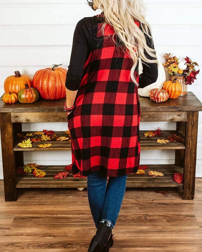 Women's Lightweight Plaid Sleeveless Duster Cardigan with Pockets - Open Front Vest Coat