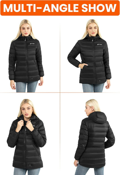 Women'S Heated Jacket with Battery Included 12V Self Warming Parka Coat, down Ski Jacket, Bluetooth App Control