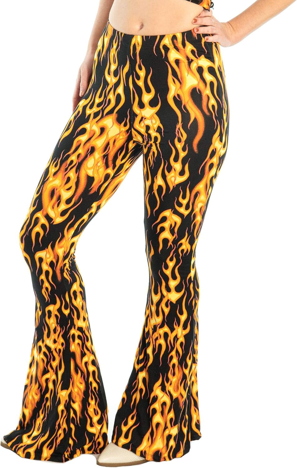 Women'S Print Elastic High Waisted Stretch Flared Leg Yoga Festival Rave Bell Bottoms Pants